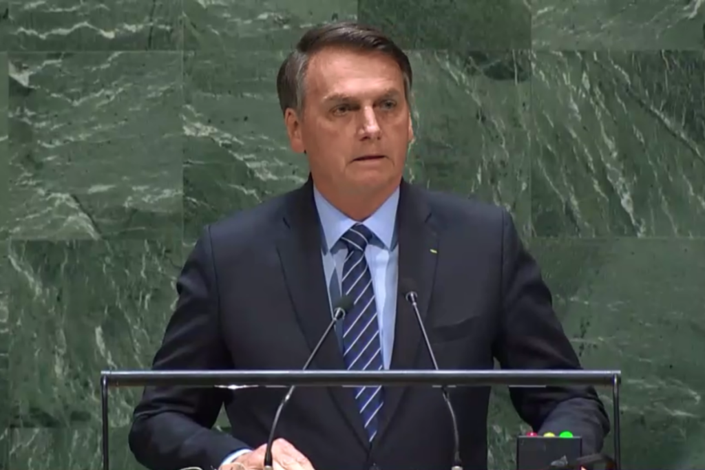 Jair Bolsonaro (sem partido) em discurso na ONU em 2019.