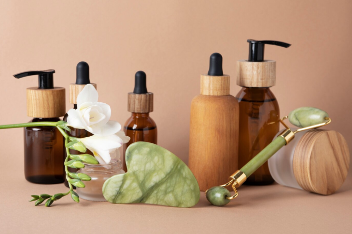 cosméticos naturais em fundo marrom cosméticos naturais em fundo marrom